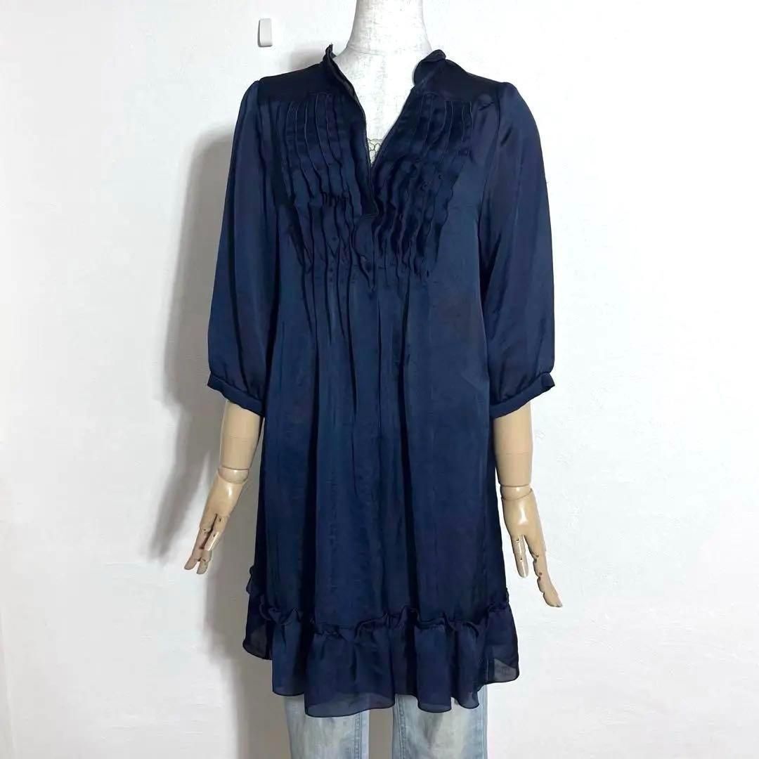 極美品 ジュエルチェンジズ ネイビー シアー ピンタックチュニック 36・S レディース 2166拍卖