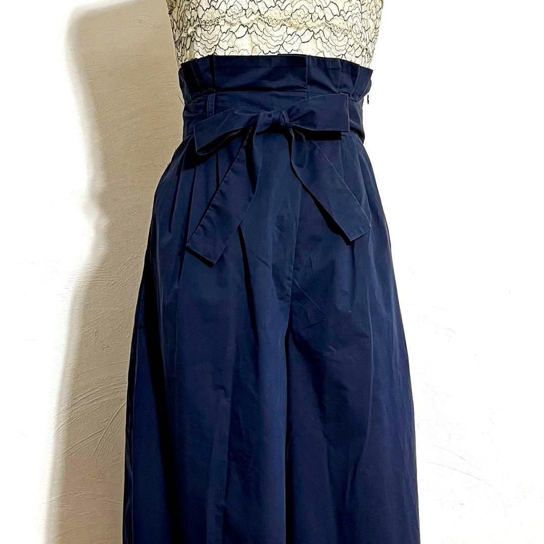 美品 シンプリシテェ ネイビー ハイウェスト リボン スカンツ ガウチョ ワイドパンツ S レディース 2137拍卖
