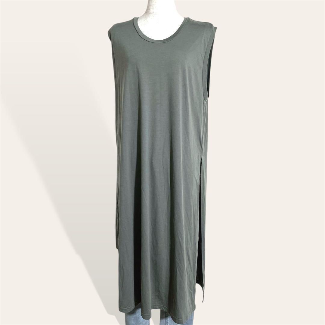 人気色 スライ スタンダード レイヤード 重ね着風 グリーン ロングワンピース 2・L レディース 2460拍卖