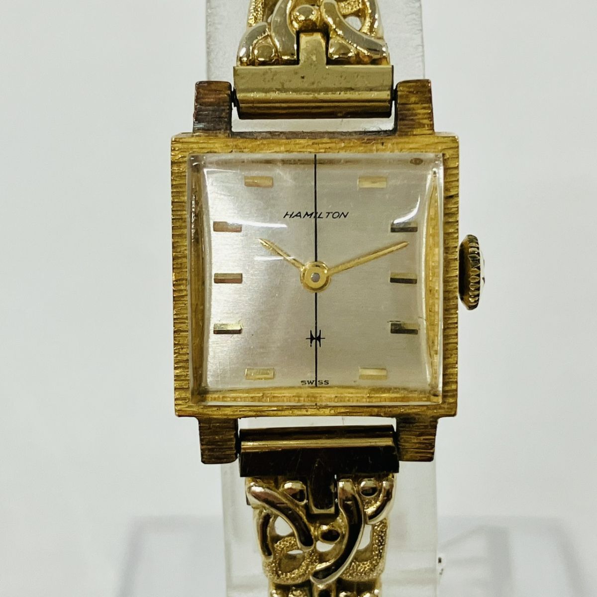 S317-Z22-560 ★ HAMILTON ハミルトン 手巻き レディース 23187 8 2針 スクエア ゴールドカラー 稼働 SA拍卖