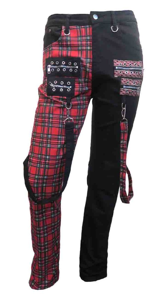 新品 33INCH 84cm チェック 切替 ボンテージ風 パンツ 赤 黒 2983 メンズ スキニー パンク ロック ヴィジュアル系 ゴシック ロカビリー拍卖