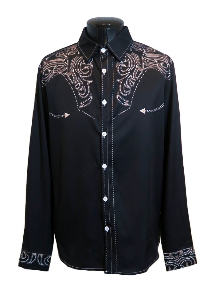 新品 Mサイズ ウエスタンシャツ 黒 ベージュ 1255 メンズ 柄シャツ 海外 花柄 カウボーイ ロカビリー ロック モード ヴィジュアル系拍卖