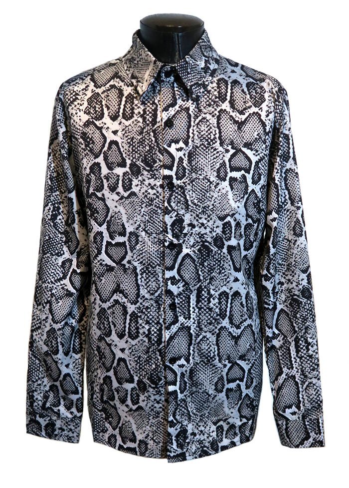 新品 Mサイズ パイソン柄 ヘビ柄 シャツ 長袖 グレー 1153 メンズ 柄シャツ 蛇 スネーク エレガント ロカビリー ウエスタン ロック拍卖