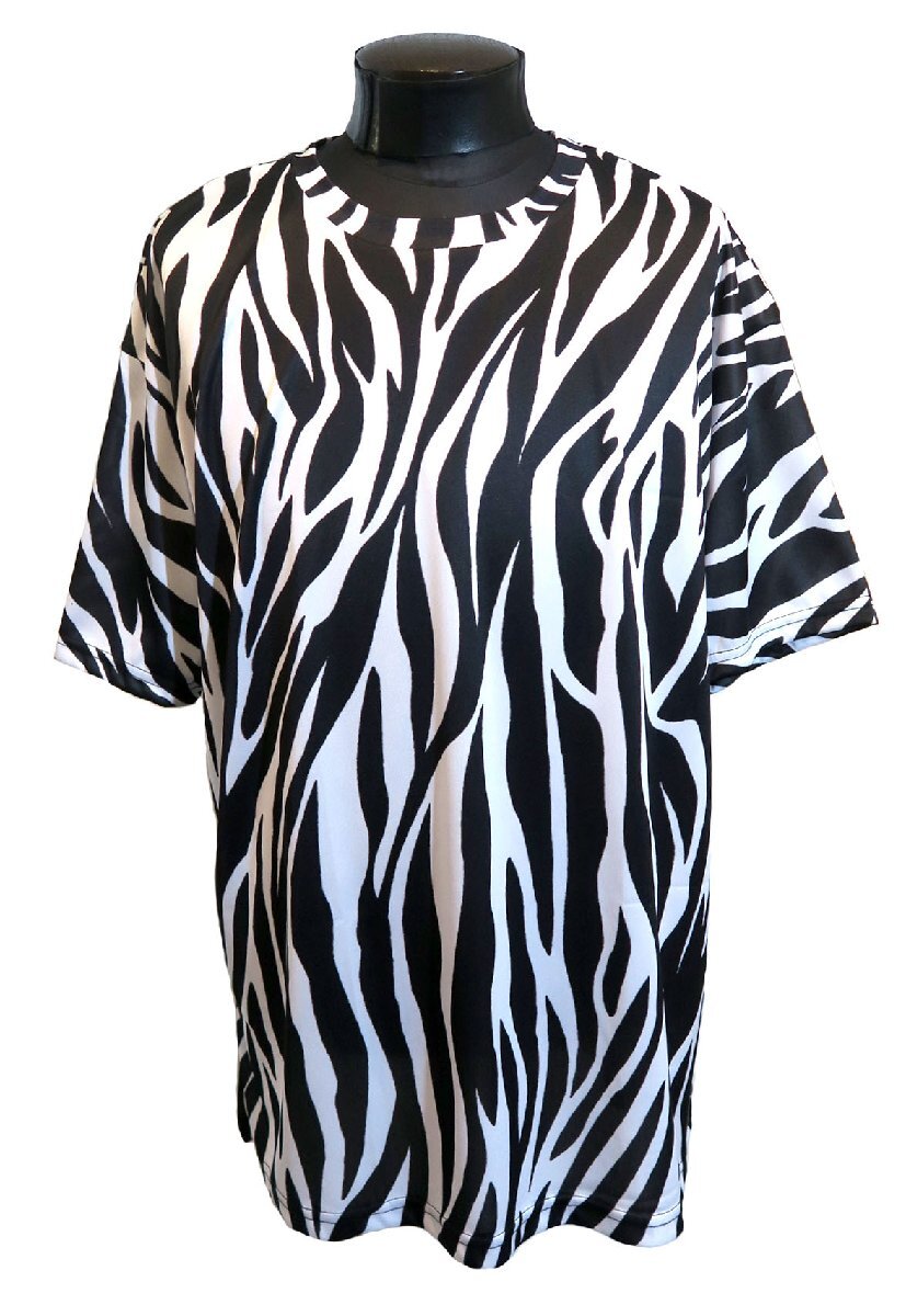 新品 Lサイズ ゼブラ柄 Tシャツ 半袖 白 黒 597 カモフラ アニマル シマウマ ヴィジュアル系 ロック モード パンク ブラック ホワイト拍卖