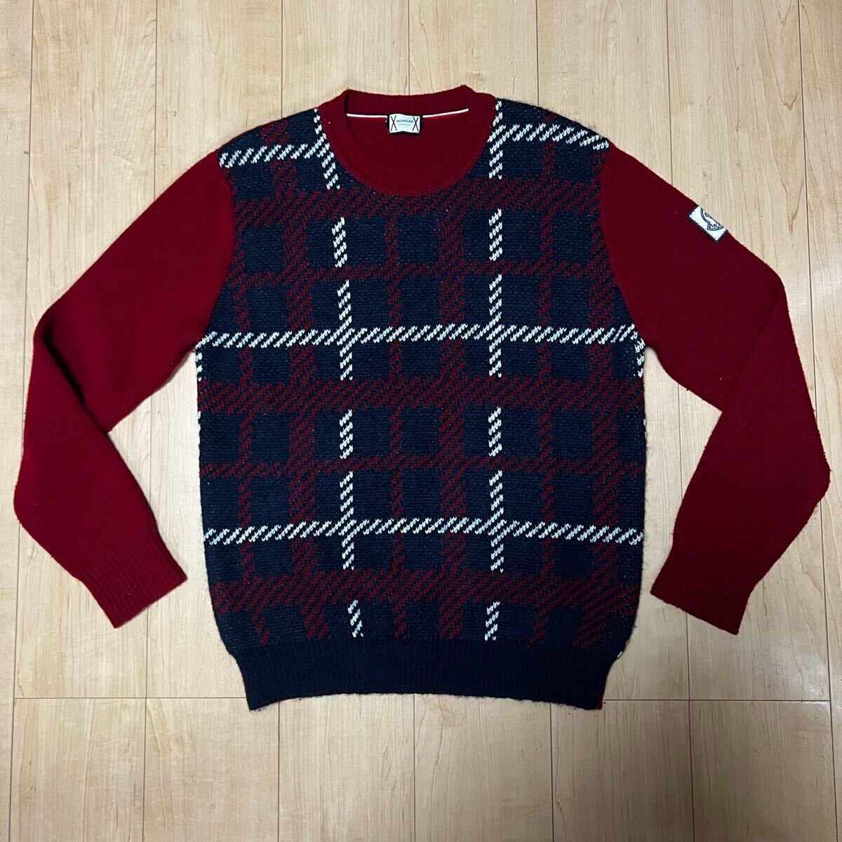 激安 格安 MONCLER モンクレール セーター ニット ウール アーガイル柄 長袖セーター 総柄 イタリア製 made in Italy クルーネック モヘア拍卖