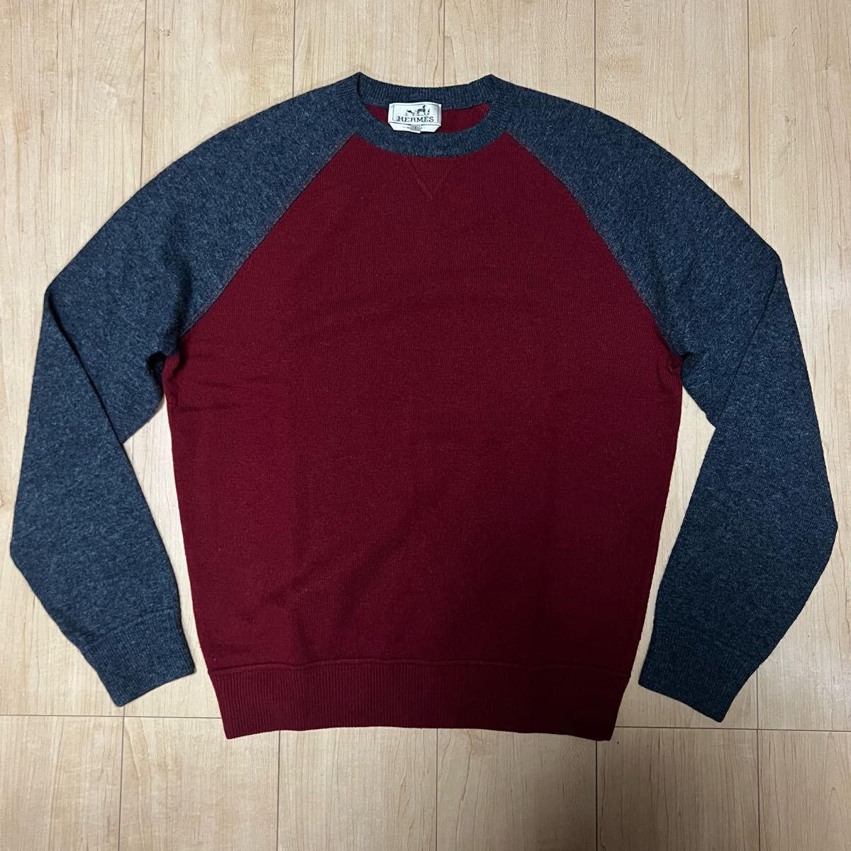 激安 格安 HERMES エルメス セーター ニット トレーナー クルーネック ウール グレー イタリア製 カシミヤ 拍卖