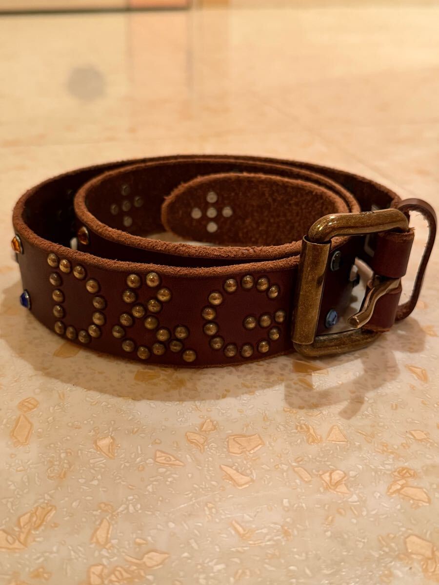 激安 格安 DOLCE&GABBANA ドルチェアンドガッバーナ ドルガバ スタッズ HTC スタッズベルト レザーベルト 茶拍卖