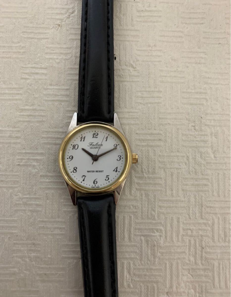 Q&Q FALCON QUARTZファルコン腕時計 ウォッチリスト/部品取り用/動作不動/USED/ベルト難ヒビ割れ/ジャンク拍卖