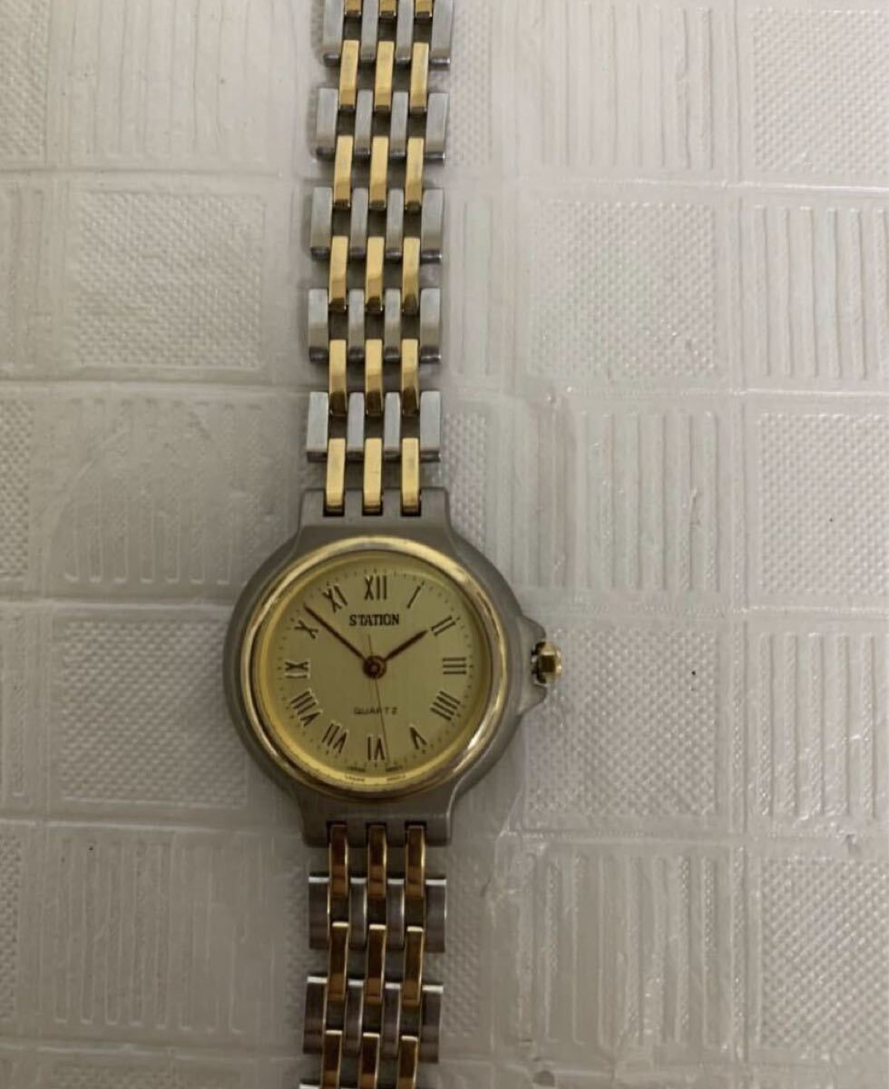 STATION QUARTZステーション腕時計/ウォッチ/WATCH/レディース/部品取り用/動作不動/留め具欠損/ジャンク拍卖