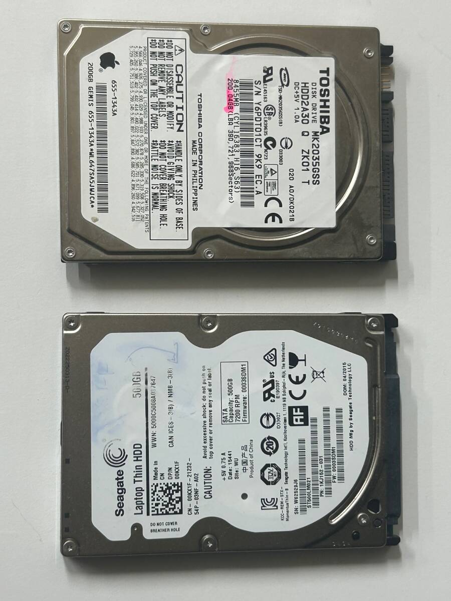 Seagate HDD 500GB 内蔵型2.5inchHD 7200RP TOSHIBA 200GB 内蔵型2.5inch 2個拍卖
