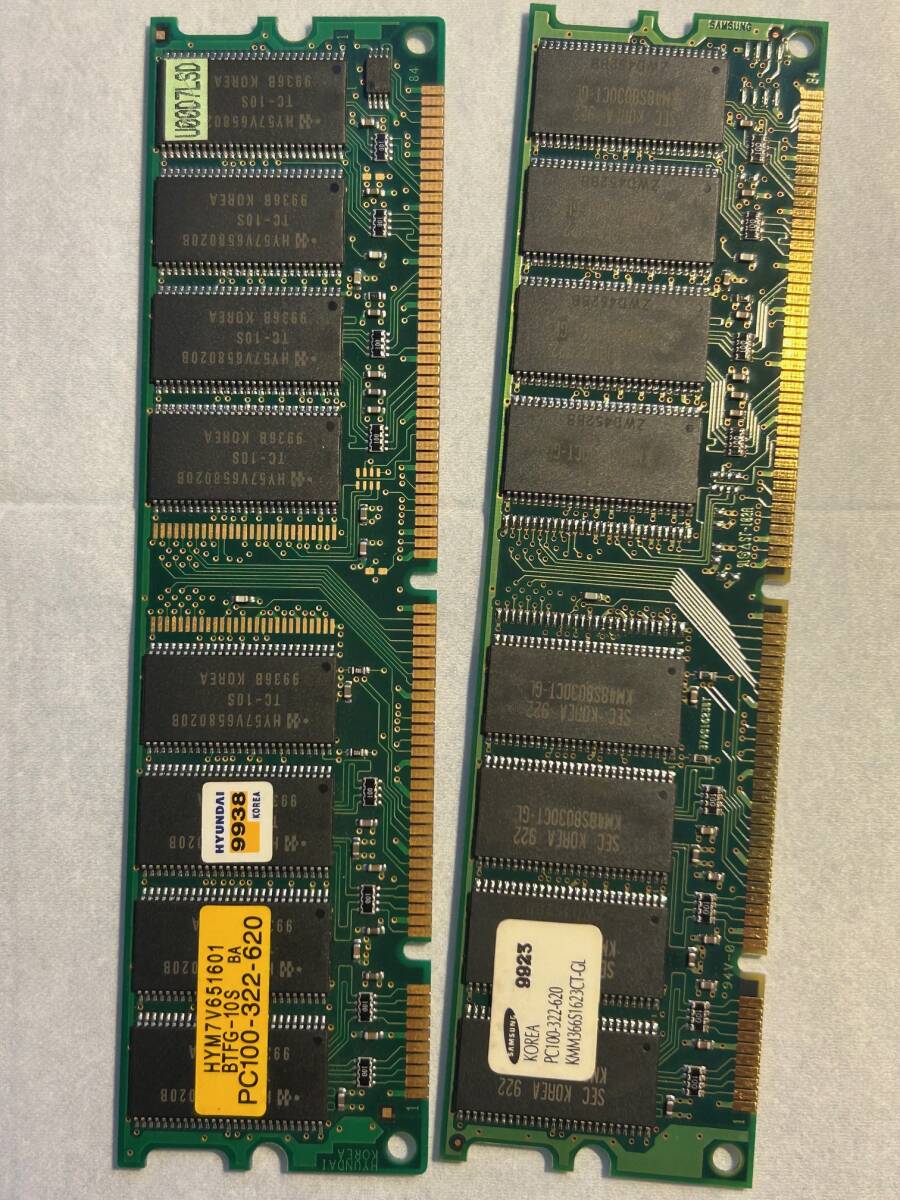 【メモリ】PC100-322-620 2枚|KMM366S1623CT-GL SAMSUNG KOREA 9923|BTFG-10S BA HYM7V651601 HYUNDAI 9938 拍卖