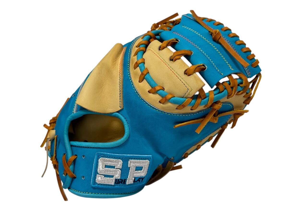 型付け済み未使用品 SURE PLAY シュアプレイ 一般軟式用キャッチャーミット SBM-US2220 キャメル×ブルー 日本製 捕手用 MADE IN JAPAN拍卖