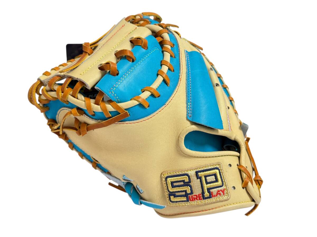 タグ付き未使用品SURE PLAY シュアプレイ 一般軟式用キャッチャーミット SBM-US2220 キャメル×ブルー 日本製 捕手用 MADE IN JAPAN 左投げ拍卖