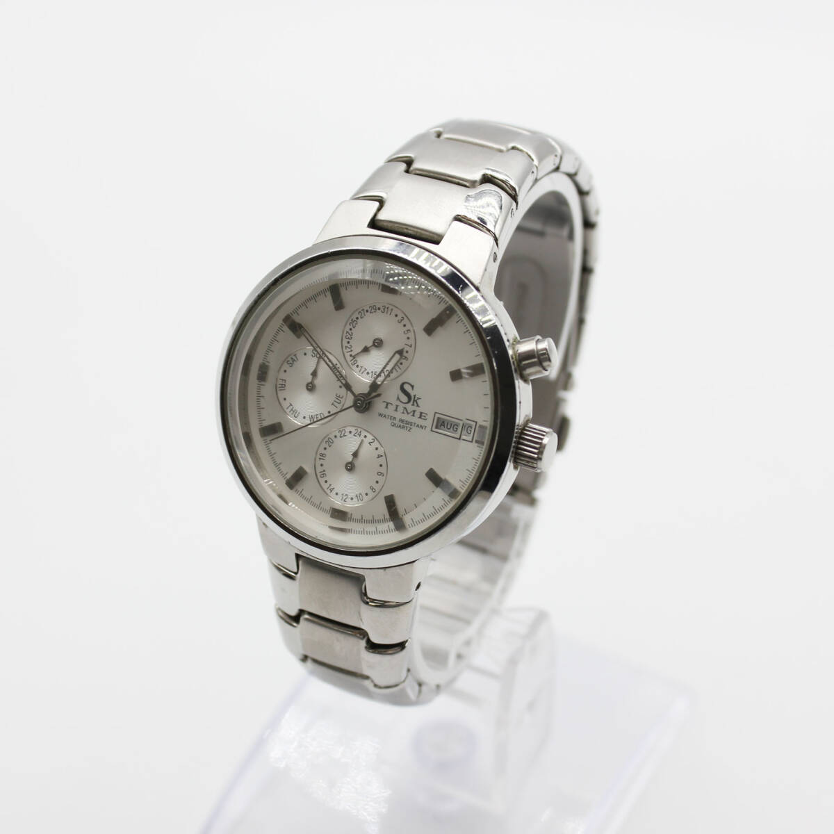 W251016-06 Sk TIME エスケータイム メンズ腕時計 クォーツ クロノグラフ デイト ジャンク 文字盤シルバー ラウンド 拍卖