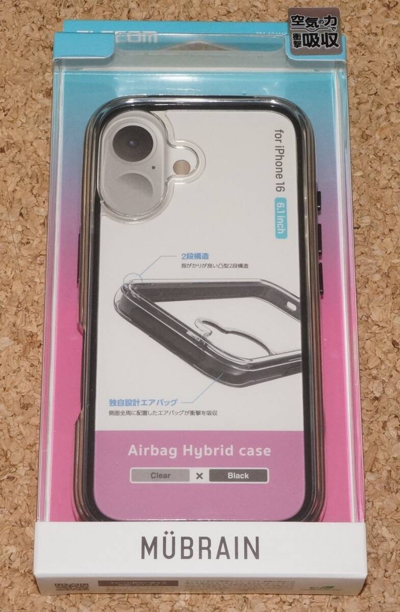 ★新品★ELECOM iPhone16 エアバッグ ハイブリッドケース MUBRAIN クリア×ブラック拍卖