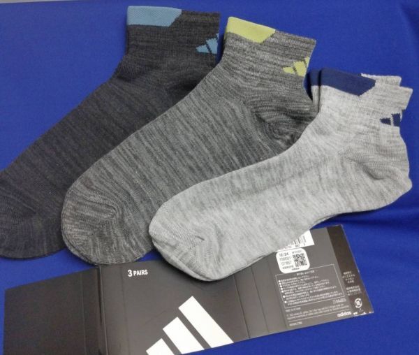 く 26-28cm)3P灰杢)福助製 アディダス★靴下 ショートソックス 06T20W 色番2 ショート丈 裾口後ろロゴ adidas FUKUSKE★送料込拍卖