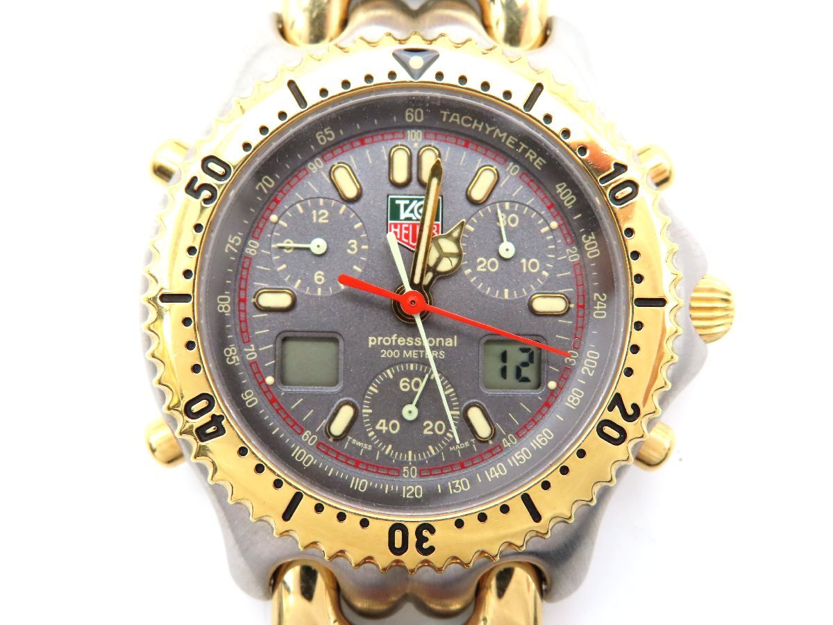 1円 タグホイヤー CG1122-0 セナモデル SS/GP/革 グレー文字盤 メンズ 稼働 QZ 27569 SE拍卖