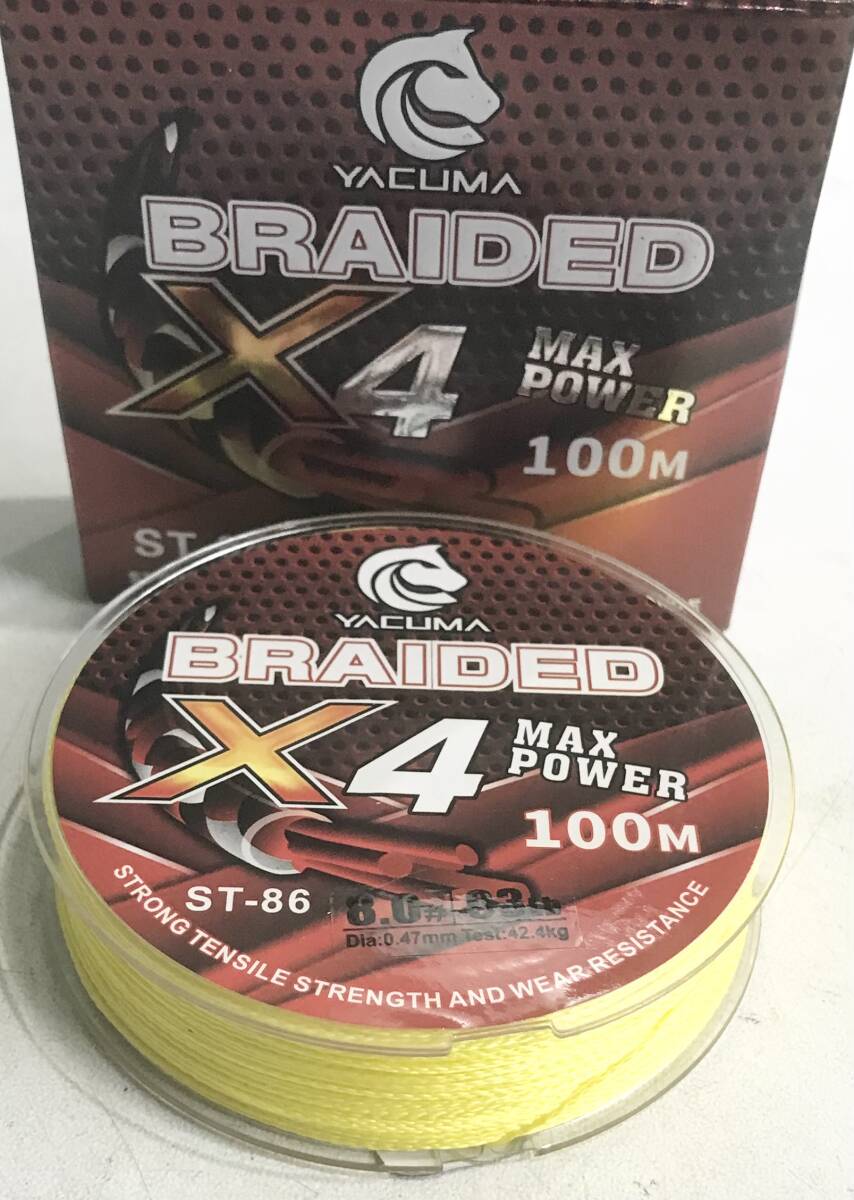 PEライン100メートル☆8号☆0.47㎜☆93ポンド☆送料無料☆新品未使用☆イエロー☆YACUMA X4BRAIDED MAX POWER PE LINE☆雷魚☆海の大物☆拍卖