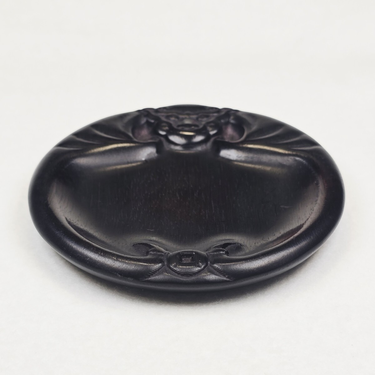 茶道具 紫檀木 細工彫 福紋 茶菓子皿 美品拍卖