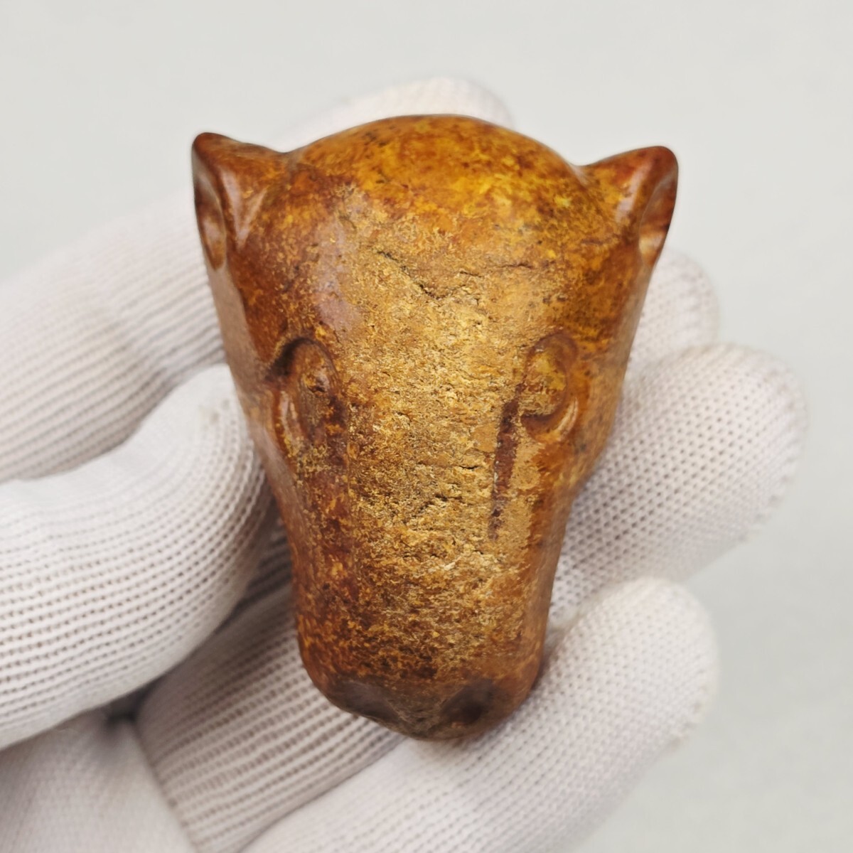 高古石器 河磨玉 天然石 手彫り 馬頭像 根付 玉佩 提げ物拍卖