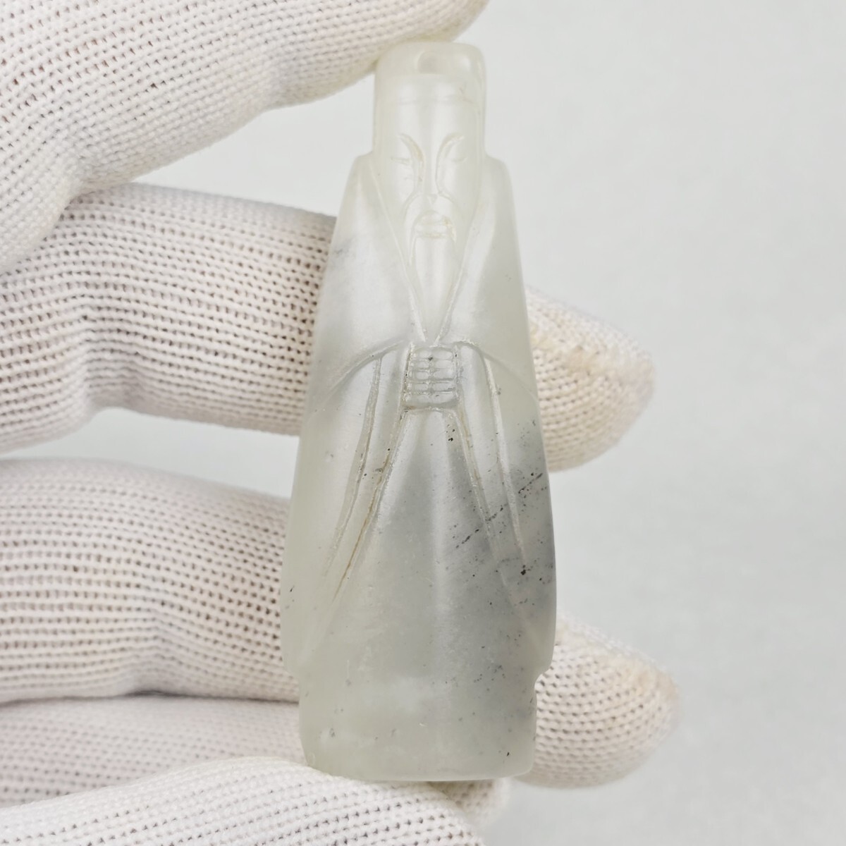 石器 高古玉 古白玉 魔除けの三宝翁仲像 根付 置物 開運 超美品拍卖