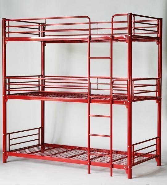 送料無料 新品 3段ベッド 三段ベッド パイプベッド RED拍卖