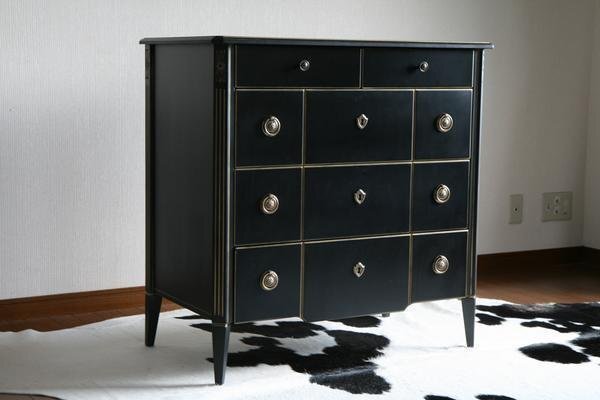 送料無料 ロココ調 4段チェスト ブラック 約W90×約D50×約H90(cm) 収納 木製 ロココ アンティーク クラシック レトロ ヨーロピアン 完成品拍卖