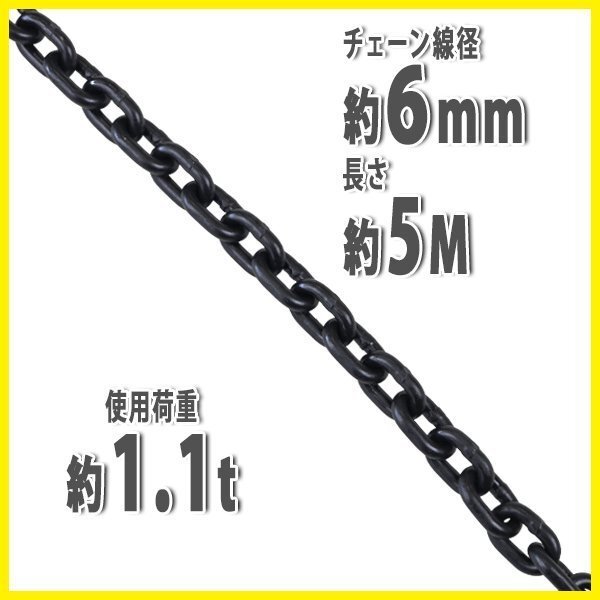 送料無料 チェーン 線径約6mm 使用荷重約1.1t 約1100kg 約5m G80 エコノミーモデル 鎖 くさり 吊り具 チェーンスリング スリングチェーン拍卖
