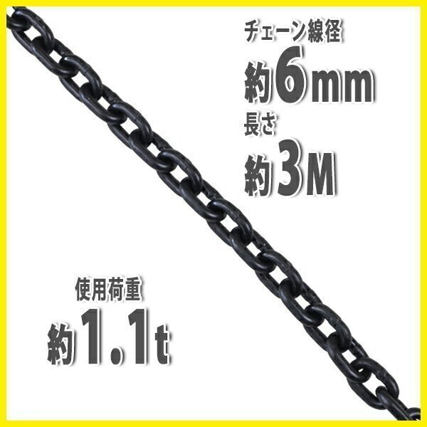 送料無料 チェーン 線径約6mm 使用荷重約1.1t 約1100kg 約3m G80 エコノミーモデル 鎖 くさり 吊り具 チェーンスリング スリングチェーン拍卖