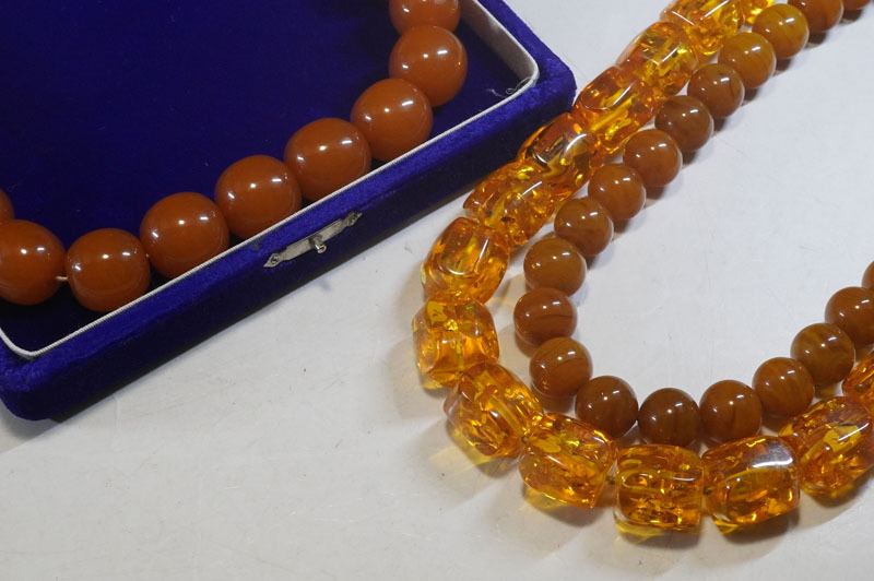 【K644】琥珀 アンバー ネックレス まとめて3点 大粒 アクセサリー 最大径19mm 総重量381g拍卖