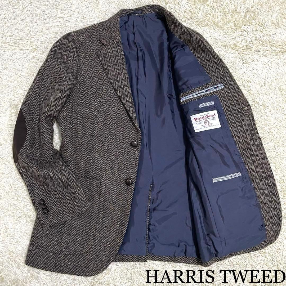 未使用級 HARRIS TWEED ハリスツイード Kent テーラードジャケット コート くるみ エルボーパッチ ヘリンボーン 胡桃ボタン拍卖