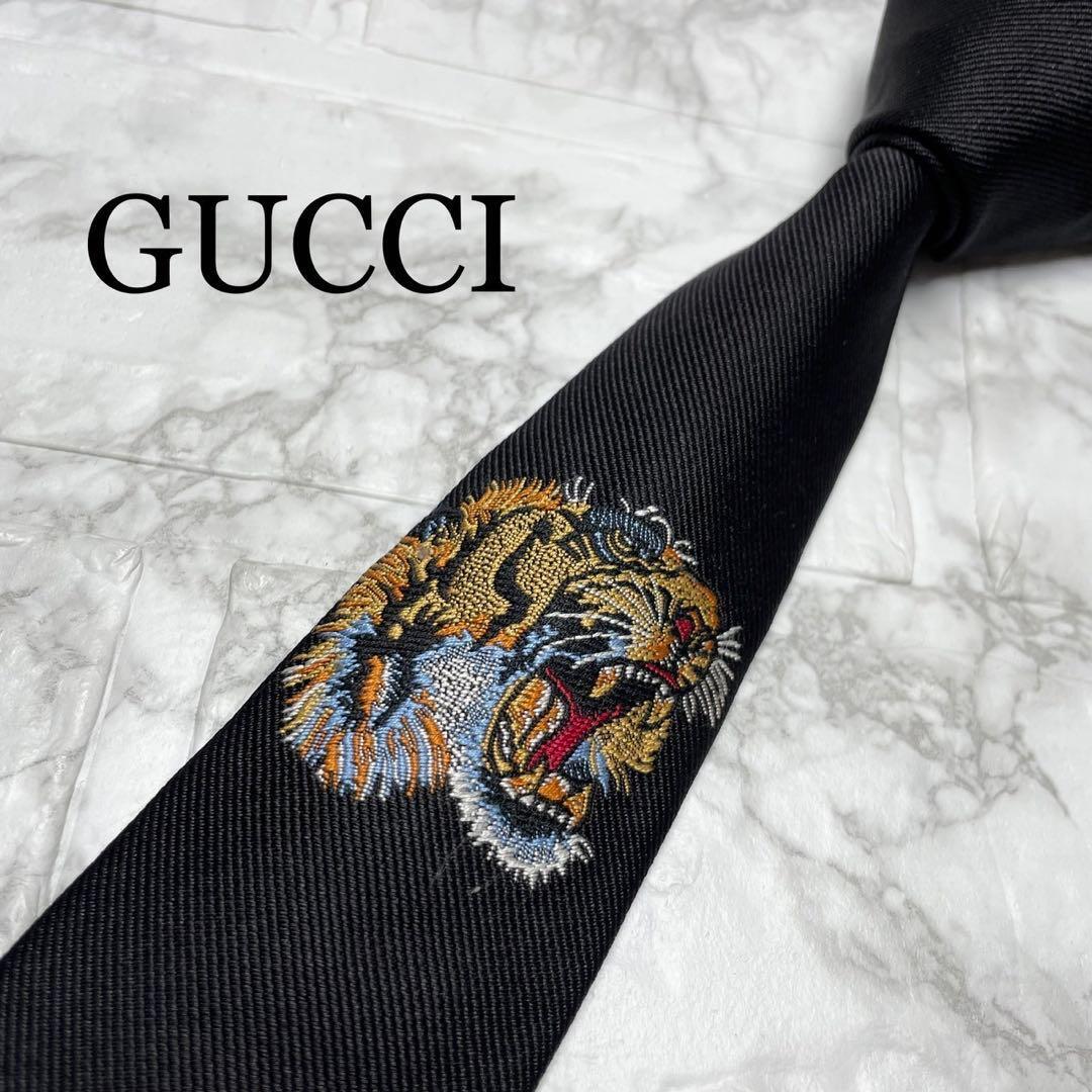 未使用級 グッチ GUCCI ネクタイ タイガー アニマリエ 虎 ソリッドタイ スーツ シャツ カフス ビジネスバッグ ジャケット タイピン拍卖