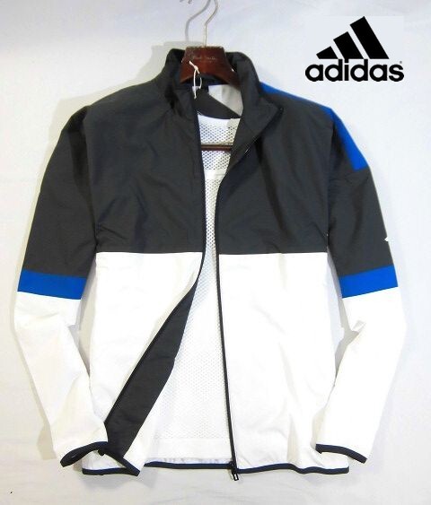 K火11094新品▼ アディダス ゴルフに最適 【 XL 】 黒系/白系 ウィンドジャケット adidas ウィンドブレーカー ジップアップジャケット拍卖