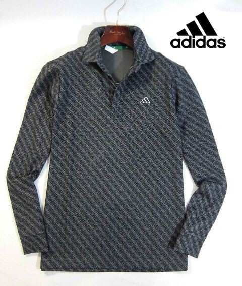 K火11119新品▼ アディダス ゴルフ 【M】黒系 ADIDAS GOLF 長袖ポロシャツ ボタンダウン ポロシャツ 吸汗速乾 通気性コットン混紡ピケ素材拍卖