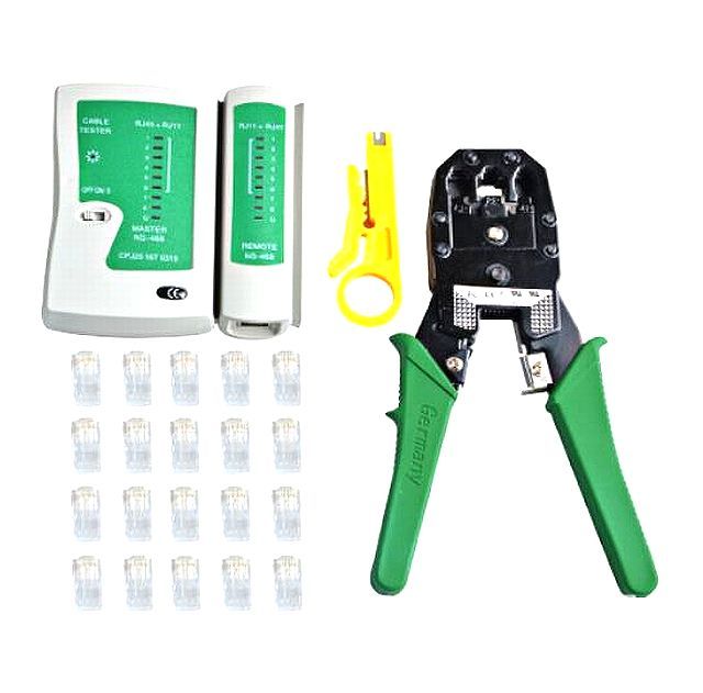 送料込 LAN自作3点セット/LANケーブルテスター(電池付き)+かしめ圧着工具+8P8Cコネクタ 20個つき拍卖