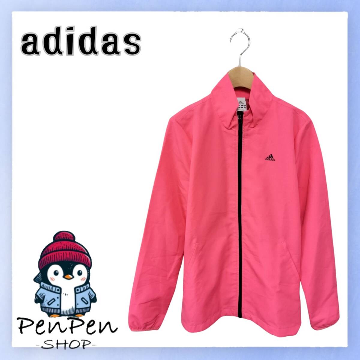 adidas アディダス レディース ウインドブレーカー ジャケット ピンク Lサイズ ジップアップ 軽量 スポーツ ランニング 裏地あり拍卖