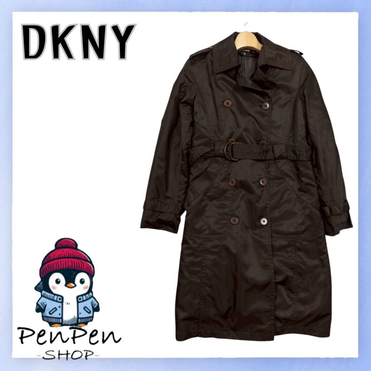 DKNY ディーケーエヌワイ レディース トレンチコート ダブルブレスト ベルト付き ブラウン Mサイズ相当 上品 シンプル 秋冬コーデ拍卖