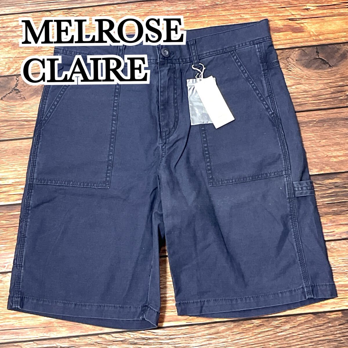 新品 未使用 MELROSE CLAIRE メルローズクレール ハーフパンツ 膝丈 ストレッチ レディース ボトムス コットン 春夏 ネイビー サイズ4 L拍卖