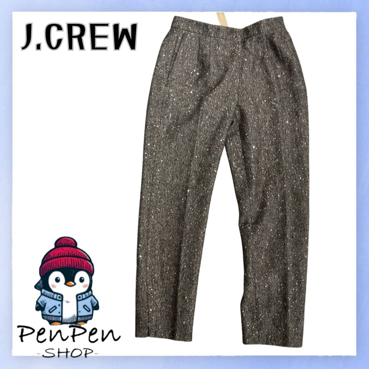 新品 未使用 J.CREW ジェイクルー MARTIE レディース ウール混 スリムパンツ グレー系 size0 S相当 ツイード調 スリット入り ラメあり拍卖