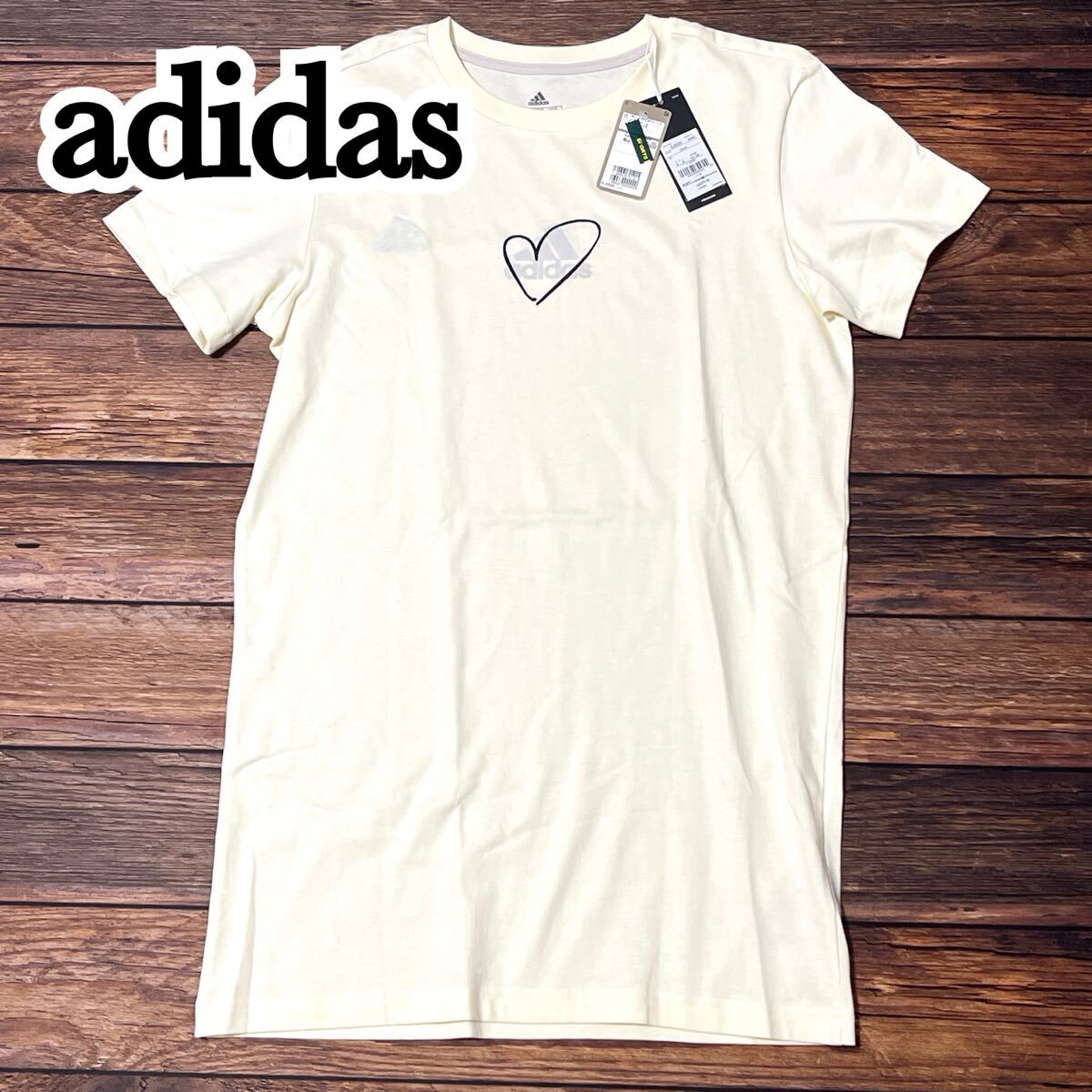 新品 未使用 adidas アディダス 半袖 Tシャツ 半袖Tシャツ レディース トップス ロゴマーク スポーツ アウトドア ロング丈 アイボリー L拍卖