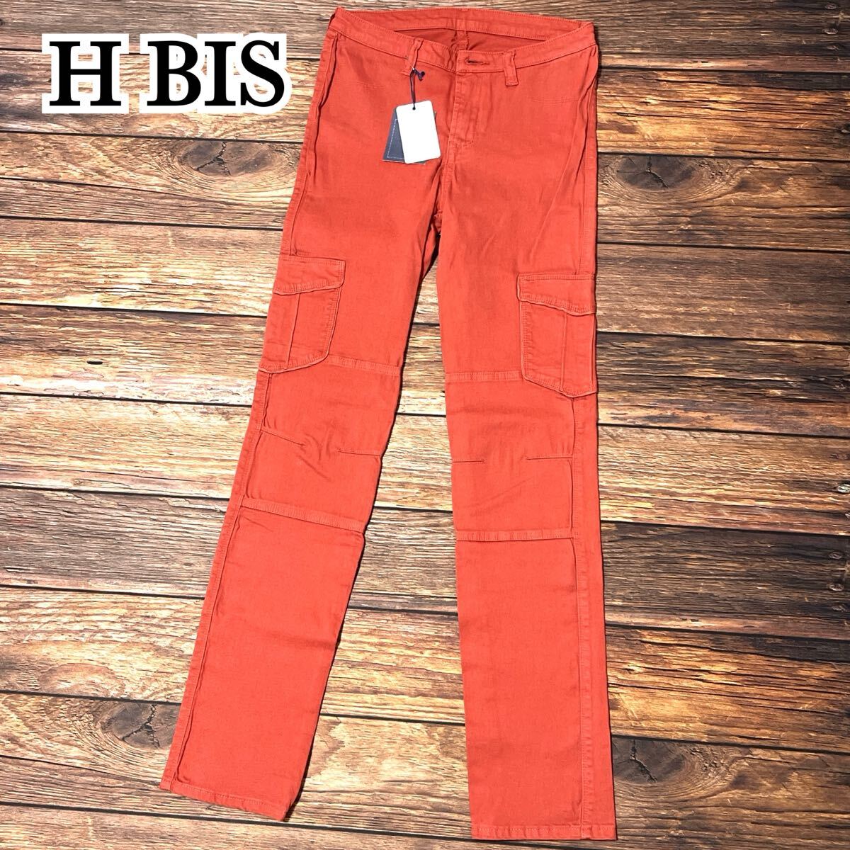 新品 未使用 H BIS アッシュビス パンツ レディース ボトムス ストレッチ 脚長効果 ポケット付き デニム風 カジュアル レッド サイズ40 L拍卖