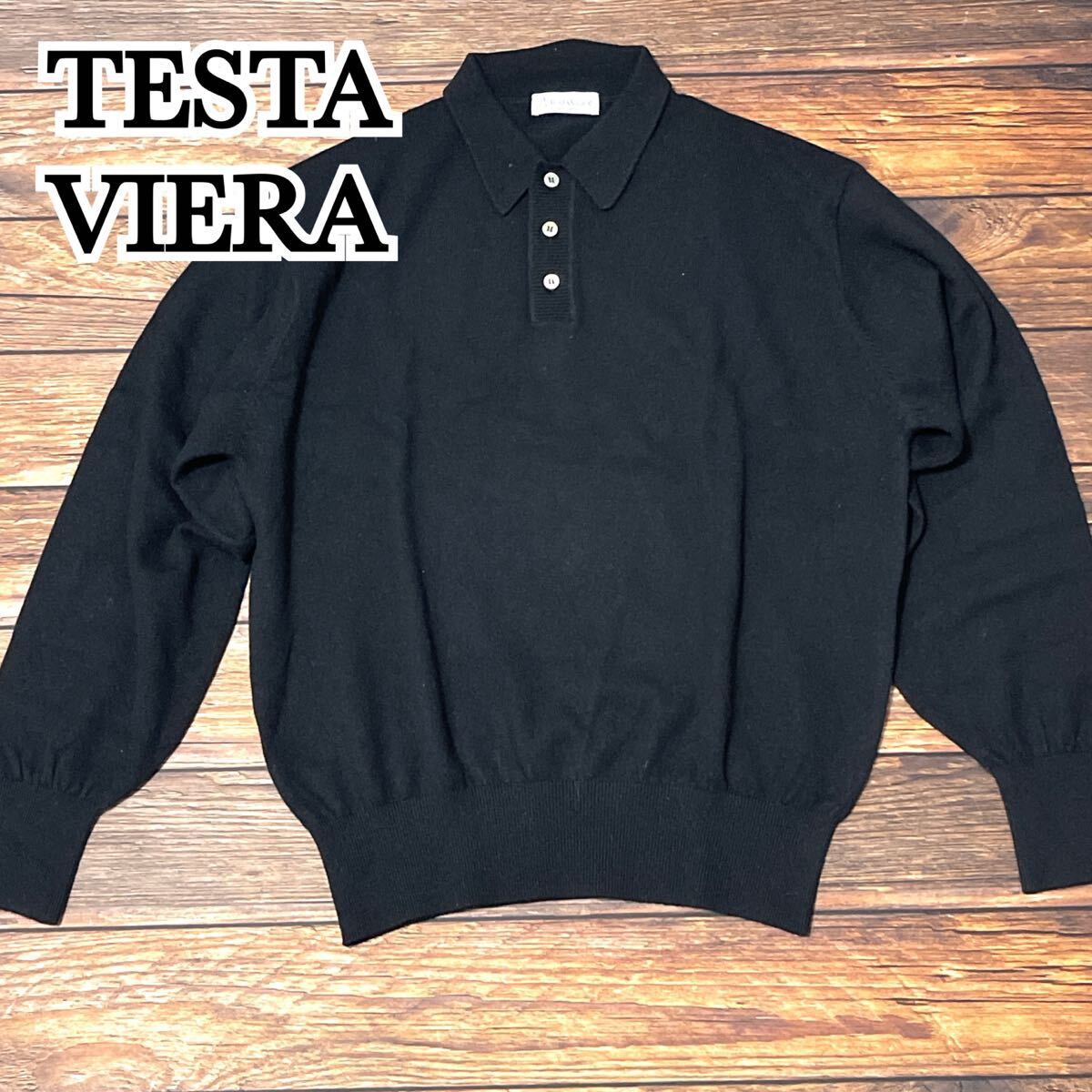 TESTA VIERA テスタビエラ ニット ポロシャツ セーター カシミヤ ウール レディース トップス 大きめ ゆったり カジュアル ブラック 黒 LL拍卖