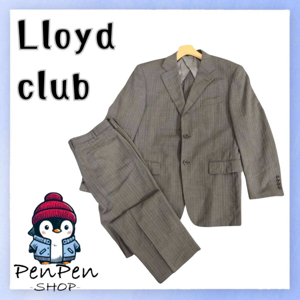 Lloyd Club ロイドクラブ メンズ スーツ セットアップ グレー ストライプ 上質ウール混 2B シングル 100AB6 XLサイズ相当 LL 高級感 春秋拍卖