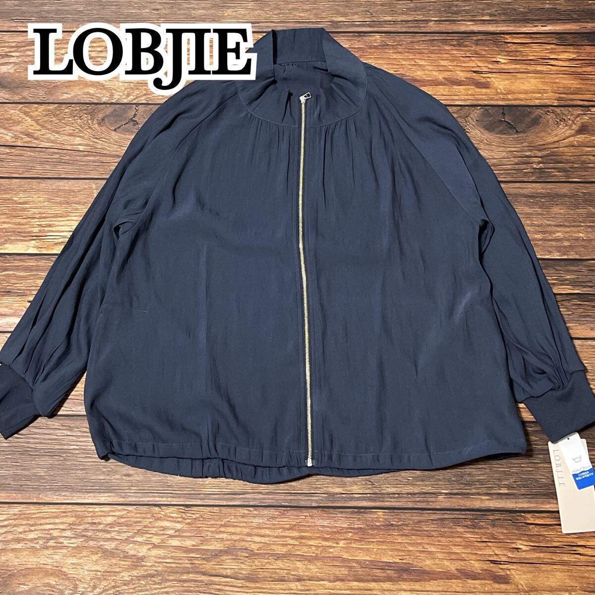 新品 未使用 LOBJIE ロブジェ ブルゾン ジャケット コットン 薄手 レディース アウター 春秋 大人 カジュアル 無地 ネイビー M ~ L拍卖
