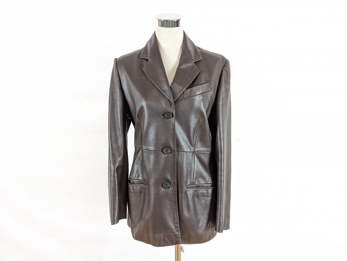 LOEWE 77120 ロエベ レザージャケット JACHETS ブルゾン テーラードジャケット レディース 44サイズ ブラウン_0JT_C1015-J00A拍卖