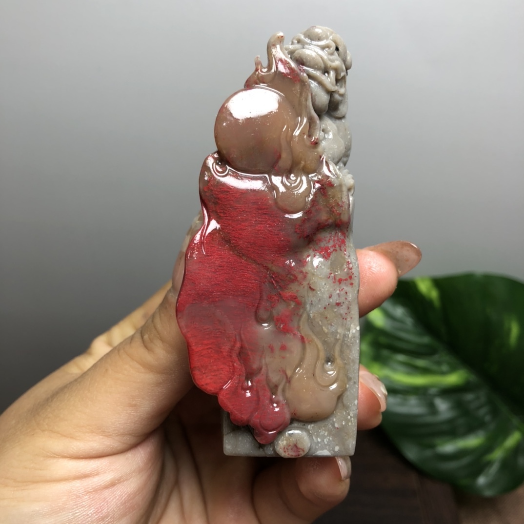 ▽鴻▽金石篆刻 昌化鶏血石彫 瑞獣鈕素章 印材 時代物 中国古美術 骨董品拍卖