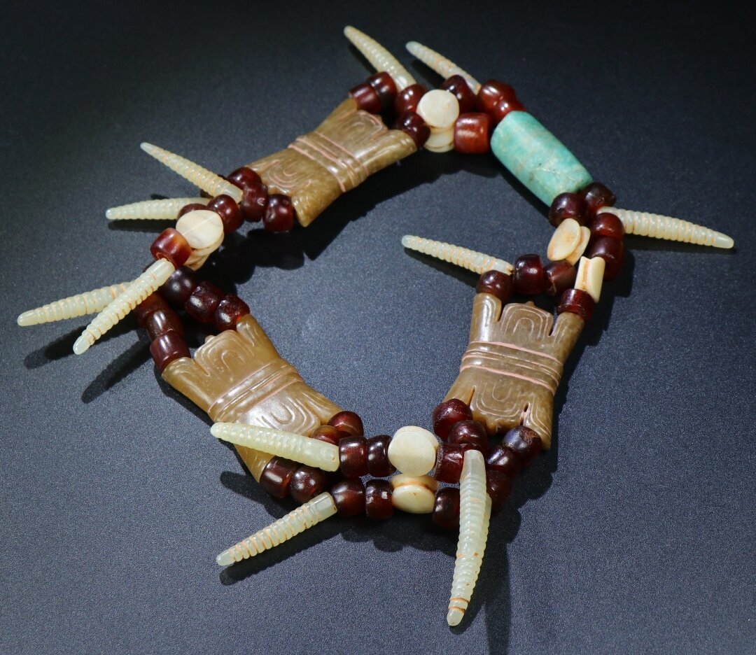 ▽鴻▽ 清朝時代 瑪瑙 和田玉 多宝手串 時代物 中国古美術 骨董品 拍卖