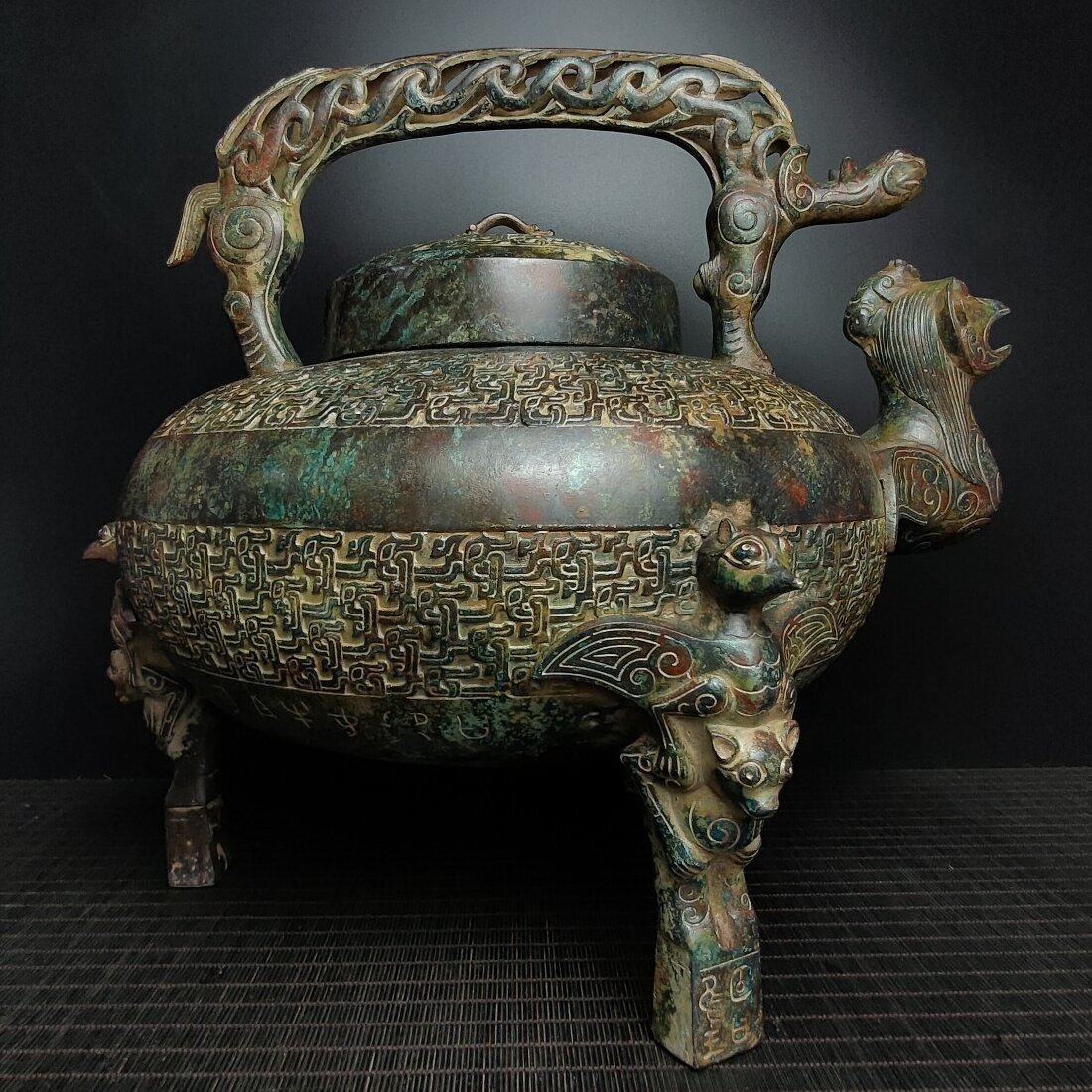 ▽鴻▽館蔵珍品 戦国朝時代 青銅器 鶏頭提梁壺 時代物 中国古美術 骨董品拍卖