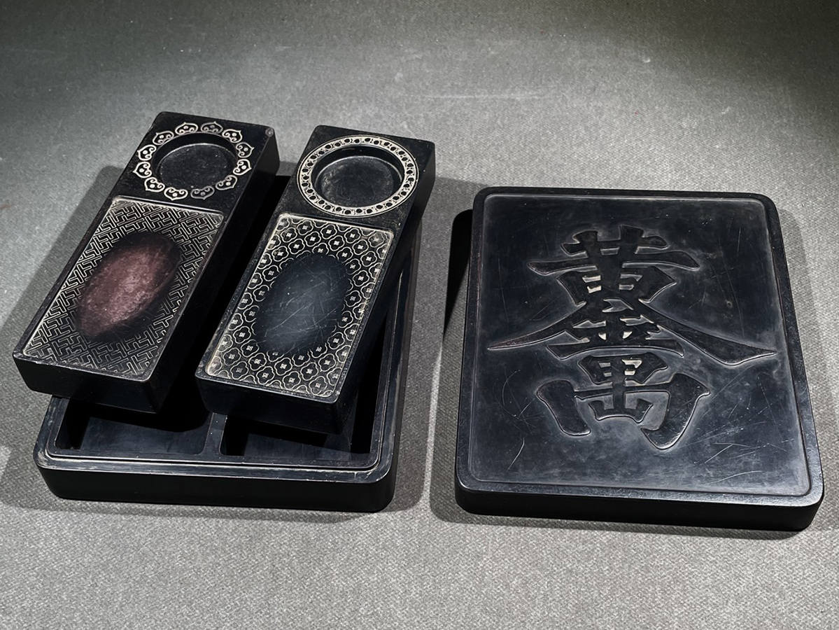 ▽鴻▽清朝時代 端硯 黄金万両紋套硯 趙以炯銘 唐硯 墨寶 書道具 時代物 中国古美術 骨董品拍卖