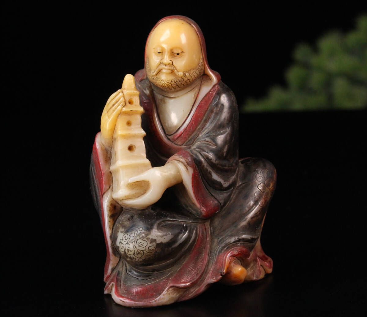 ▽鴻▽清朝時代 寿山石彫 羅漢置物 箱付 時代物 中国古美術 骨董品拍卖
